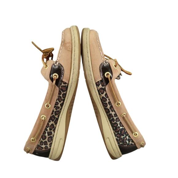 Sperry Shoes Womens 9 Slip On Boat Loafer Leather Leopard Top Sider Preppy Brown - Picture 8 of 13